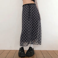 Retro Plaid Chiffon Patchwork Straight Skirt