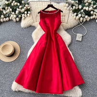 Elegant Sleeveless Diamond-Embellished Glossy A-Line Dress For Women
