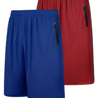 2PCs Quick-drying Men's Sports Shorts With Elastic Waist Belt