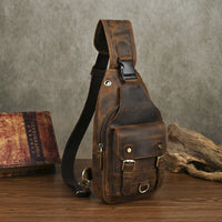 Full-grain Crazy Horse Leather Cowhide Vintage Outdoor Multi-purpose 8-inch Phone Chest Crossbody Bag