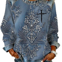 Retro Loose-fitting Pullover With A Printed Crew Neck