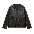 American Street Niche Loose Lapel Patchwork Leather Coat