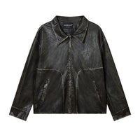 American Street Niche Loose Lapel Patchwork Leather Coat