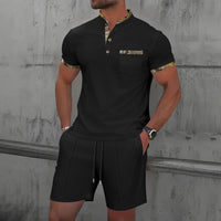 Men's Waffle Zipper Solid Color Polo Collar Short Sleeve Suit