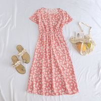 Printed Short-sleeve Waist-cinching Figure-flattering Dress For Petite Frames