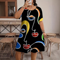 SpringSummer Fashion Womens Plus-Size Casual Simple All-Over Print Dress