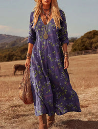 Personalized Retro Chic V-Neck Long-Sleeve Dress
