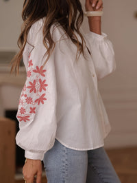 Women's Embroidered Long-sleeve Blouse, Loose-fitting Top