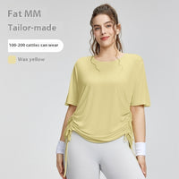 Plus Size Short-sleeved T-shirt Women's Adjustable Drawstring Sports Blouse