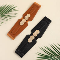 New Women's Belt Elastic Elastic Wide Waist Seal Senior Sense Carved Metal Buckle Everything Coat Shirt Cover Skirt