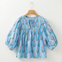 New Casual Womens Floral Chiffon Blouse With Puff Sleeves
