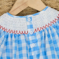 Embroidered Style Kids Plaid Puff-Sleeve Sweet Princess Cute Cartoon Childrens Dress