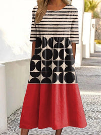 Fashionable Abstract Geometric Mid-Waist 3D Printed Dress