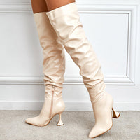 High Heel Women's Straight Slim White Over-the-knee Boots