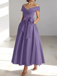Satin Gown New Style Banquet Dress Off-shoulder Midi Length