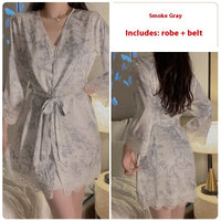 Ruoruo Satin Printed Lace Splicing Sling Nightdress With Chest Pad