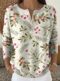 Womens Retro Printed Four-Button Stand-Up Collar Sweatshirt