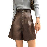 Women Wear Five-point Wide-legged High-waist Pu Leather Pants
