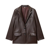 Simple Straight Leather Effect Blazer For Women