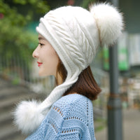 Ladies Rabbit Fur Knitted Pullover Hat To Keep Warm
