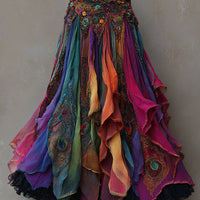 Womens Long Midi Skirt With A Classic Floral Print