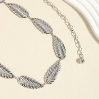 Metallic Silver Women's Waist Chain Feather Leaves Everything Dress Shirt Chain Simple Accessories