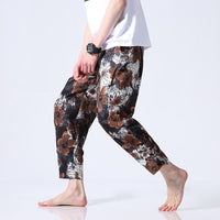 Men's buckle cropped trousers cotton twist pants