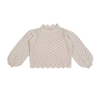 Children's Pullover Sweater Lace Cutout Knit Sweater Puff Sleeve Top
