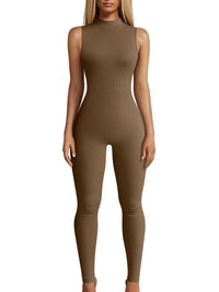 European And American Style Women Yoga Slim Rib Sleeveless Sports Jumpsuit