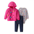 Baby's Long Sleeve Romper Hooded Sweater Pants 3 Piece Set