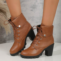 Female Plus Size Female High Heel Lace-up Round Head Ankle Boots