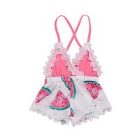 Watermelon printed lace halter halter romper