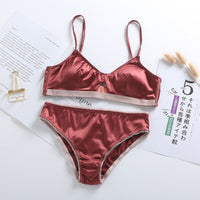 Glossy thin silk French triangle cup ice silk sexy bra satin bra set