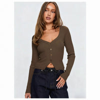 Women's European And American-style Long-sleeved Slim-fit Cropped Knit Top