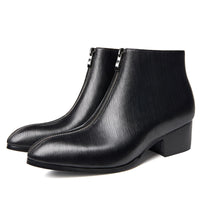 Men's Pointed Toe Leather High-Top Zipper Boots