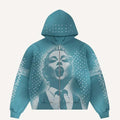FigureCross Faux Rhinestones Print Zip Up Hooded Coat