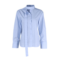 New Lace-up Waist Cotton And Linen Ribbon Shirt Women's Design Sense