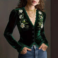 Women's Retro Fashion V-Neck Puff Sleeve Shirt