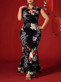 Womens Dragon-Pattern Digital-Print Stand-Collar Modified Chinese Cheongsam