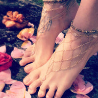 Fashion sexy beach exaggerated diamond decorated feet fishnet geometric Fingerless Anklet