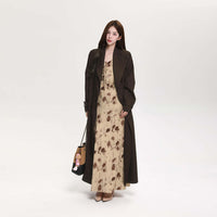 Retro Floral Long Sleeve Waist Cinching Dress
