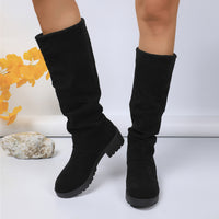 Leopard-print Suede Block-heeled Versatile Pleated Booties