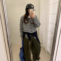 Mixed Color Stripe Long Sleeve Women's Sweater Jacket