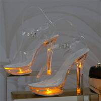 Luminous Stiletto Platform Sheer Model Crystal Sandals