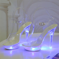 Luminous Stiletto Platform Sheer Model Crystal Sandals