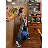 Retro Gradient High Waist Slit Denim Skirt