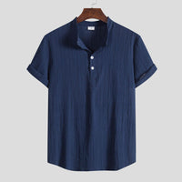 Men's Cotton Linen Shirt Stand Collar