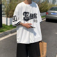 All-match Fashion Hip Hop Cardigan Baseball Uniform Short Sleeve Shirt Men