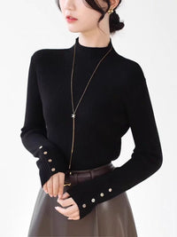 Grey Temperament Semi-high Neck Knitted Women's Autumn Base Shirt