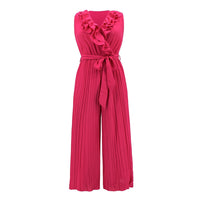 Women's Comfortable Sleeveless V-neck Flounce Pleated Jumpsuit